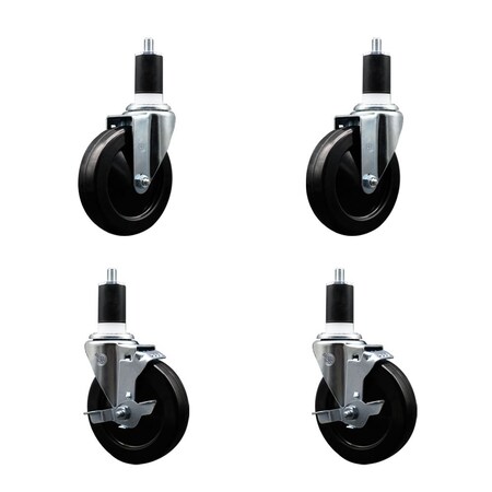 Service Caster 5'' Hard Rubber Wheel Swivel 1-1/2'' Expand Stem Caster Set 2 Brakes, 4PK SCC-EX20S514-HRS-2-TLB-2-112